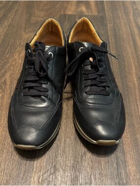 Magnanni Black Leather Low-Top Lace-Up Sneakers Size 11 M